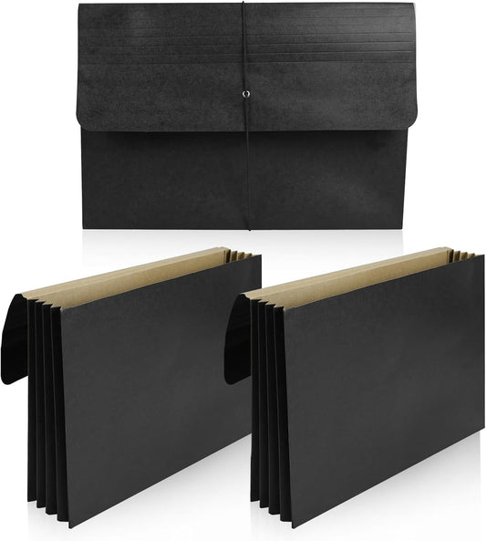 3 Pcs Accordion File Wallet Expanding File Folder with Flap and Cord Closure, 4 Inch Expansion, Letter Size Accordion Files Organizer, 10 x 15 Inches, Black