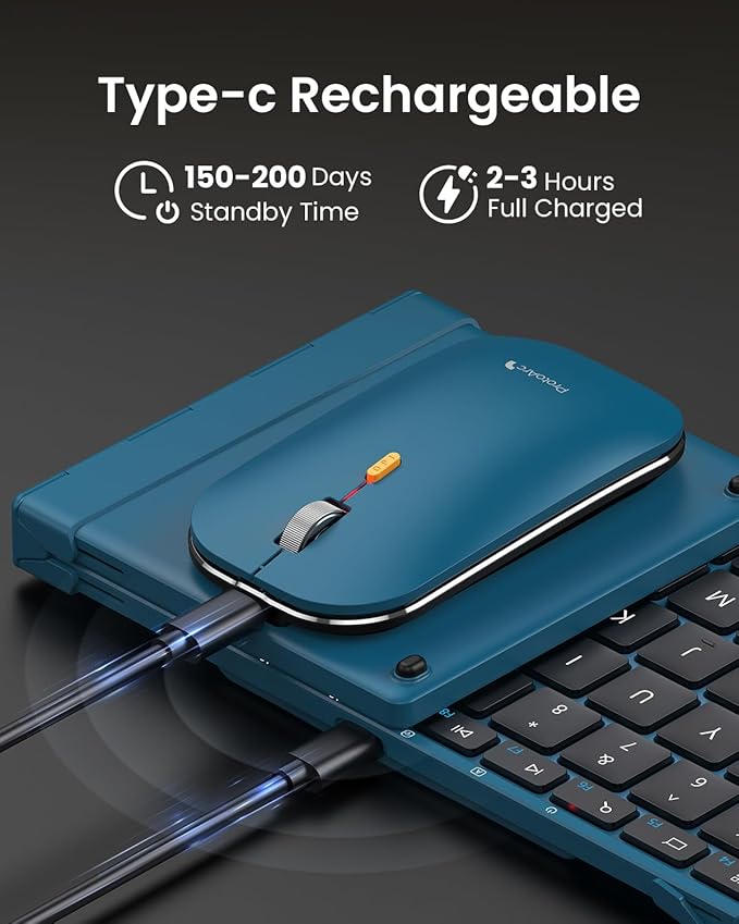 ProtoArc Foldable Keyboard and Mouse, XKM01 True Full-Size Folding Wireless Keyboard Mouse Combo for Business Travel, a Portable Office Suite On-The-Go, Compatible with Laptop iPad Tablet - Blue