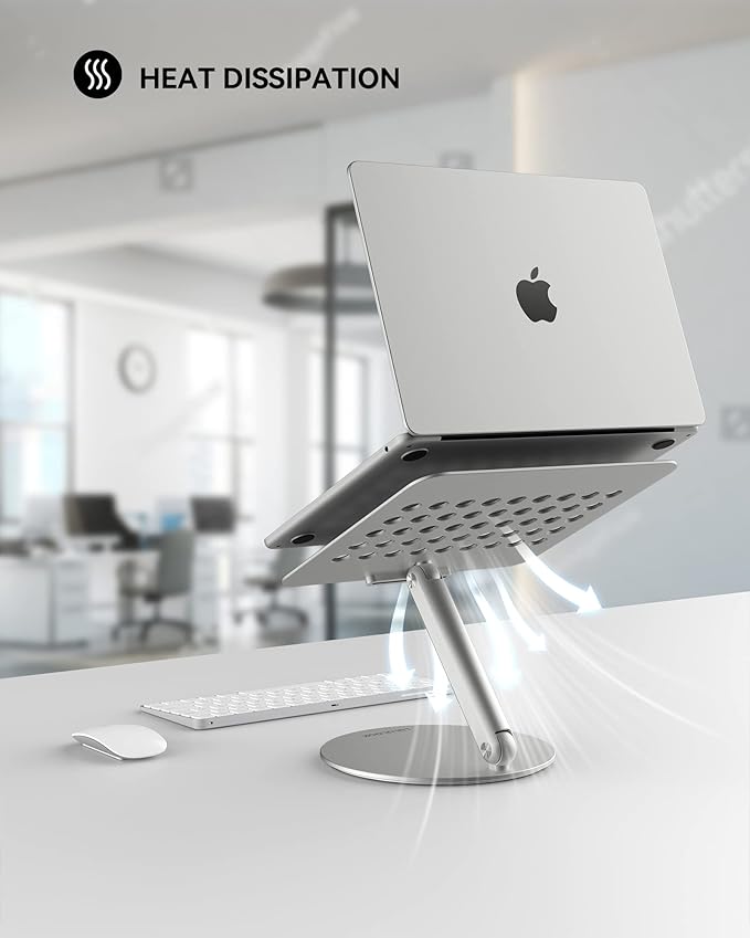 LULULOOK Laptop Stand for Desk 2025, 360 Rotating Adjustable Laptop Riser, Upgraded Foldable Full Aluminum Alloy Computer Stand for MacBook Pro/Air, Dell, HP, Lenovo and Other 10-17inch Laptops