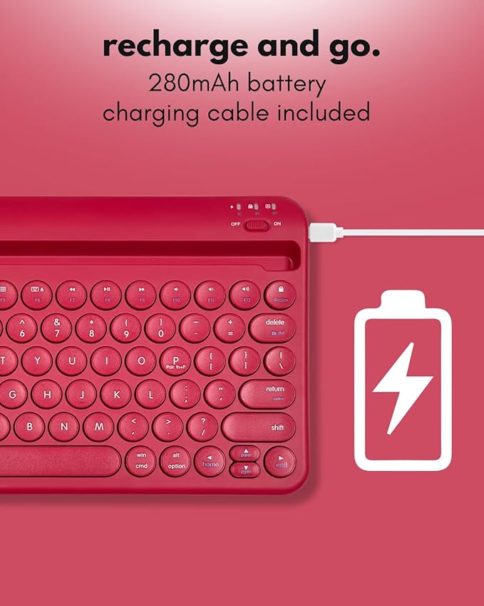 Macally Bluetooth Tablet Keyboard - Multi Device Wireless Keyboard for Phone, iPad mini/Pro, Android - Rechargeable with Built in Stand and Quiet Keys