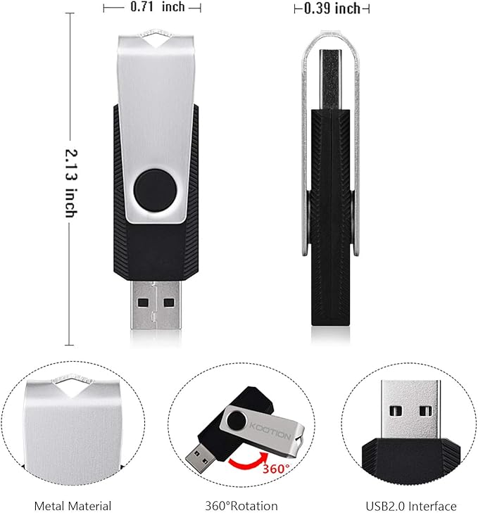 TOPESEL 50PCS 4GB Bulk USB 2.0 Flash Drive Swivel Memory Stick Thumb Drives Pen Drive (4gig, 50 Pack, Black)