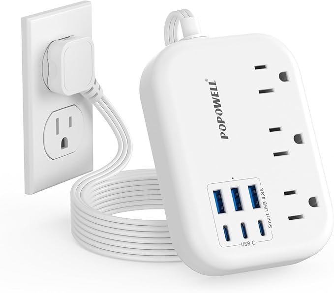 6 USB Power Strip- Travel Power Strip with 3 Outlets and 6 USB(3 USB C) 24W/4.8A Charging Ports for iPhone 15, 3 FT Small Extension Cord, Slim Flat Plug for Cruise Ship Essential, Office Dorm, White.