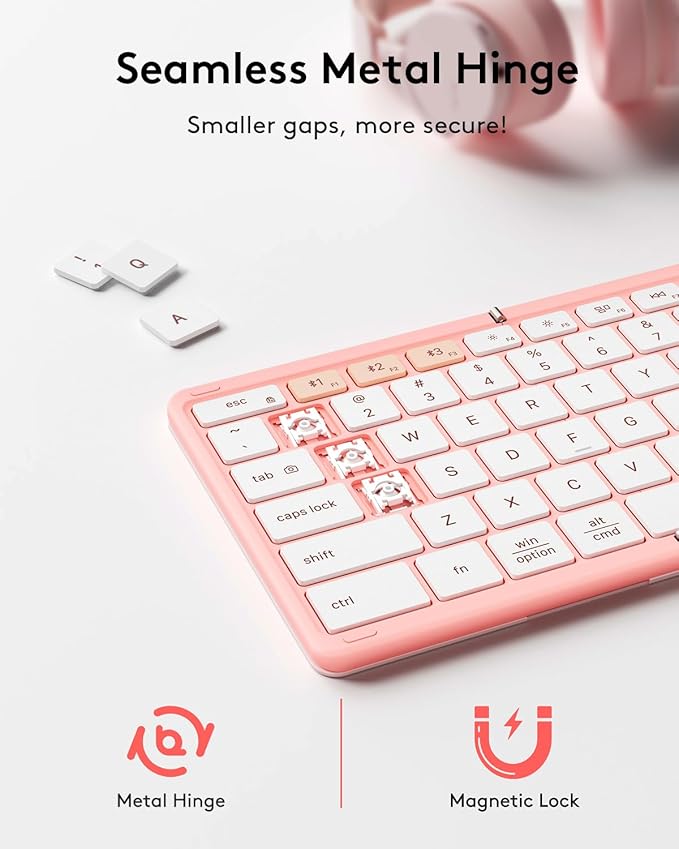 Samsers Foldable Bluetooth Keyboard with Touchpad, Full-Size Wireless Portable Travel Folding Keyboard for iOS Android Windows Mac OS, Support 3 Devices (BT5.1 x 3), Pink