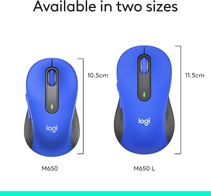 Logitech Wireless Mouse Signature M650 L Full Size - Large Hands, 2-Year Battery, Silent Clicks, Customizable Buttons, Bluetooth, PC/Mac/Chromebook - Classic Blue, Right-Handed, Large