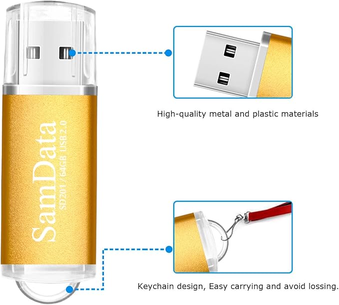 2 Pack 64GB USB Flash Drives USB 2.0 Thumb Drives Memory Stick Jump Drive Zip Drive, 2 Colors: Black Gold