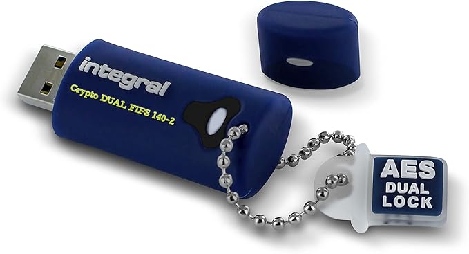 Integral 32GB Crypto-140-2 Dual Password 256-Bit Hardware Encrypted 3.0 USB Secure Flash Memory Drive - Certified to FIPS 197, Brute-Force Password Protection & Rugged Triple-Layer Waterproof Design