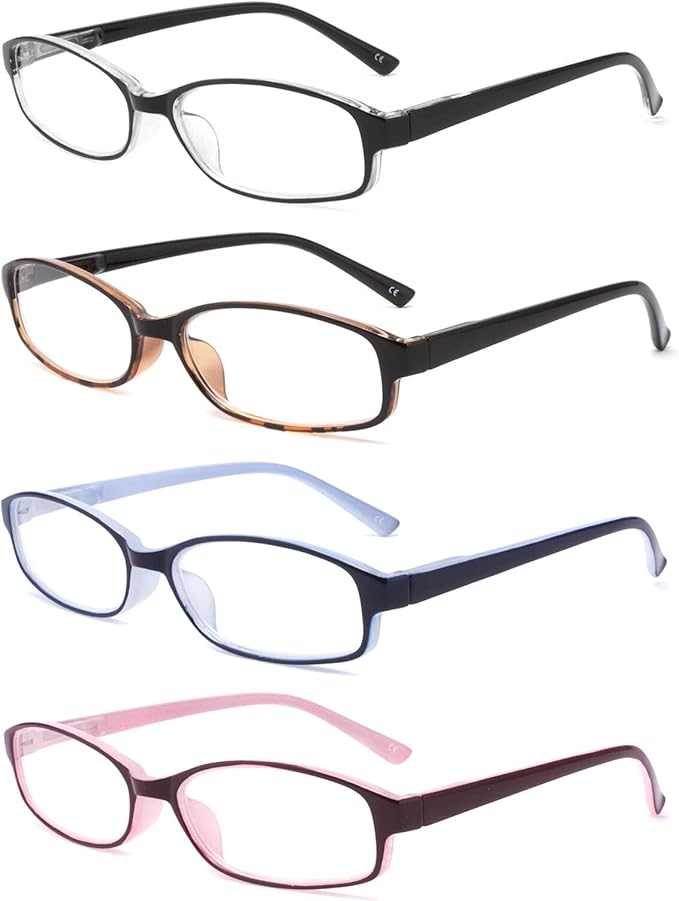 IVNUOYI 4 Pack Reading Glasses Blue Light Blocking with Spring Hinges,Colors Lightweight Readers for Women,Anti Glare UV Computer Eyeglasses 3.0