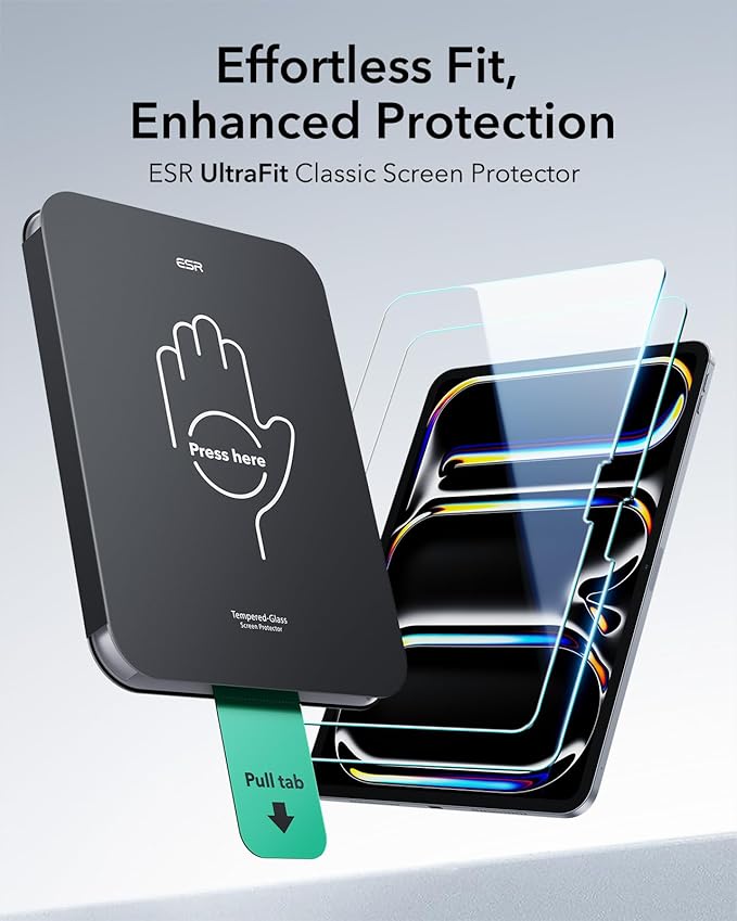 ESR 2 Pack Screen Protector for iPad Pro 11 Inch (M5/M4) 2025/2024, 9H Tempered Glass Film with Ultra Fit Tray, Scratch Resistant, HD Clarity, Bubble Free Application, Apple Pencil Support