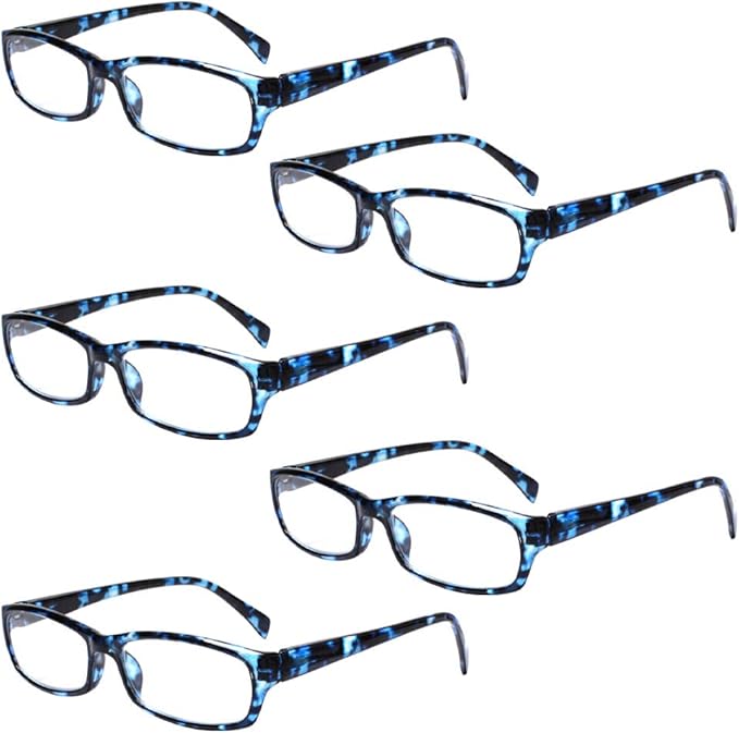 Henotin 5-Pack Reading Glasses Blue Light Blocking Anti Eyestrain Computer Reading Glasses for Women and Men Readers (5 Pack blue, 0.50)