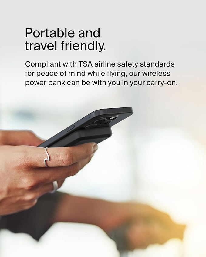 Belkin Portable Charger, Wireless Power Bank 15W 5000mAh w/ Qi2, MagSafe Charger + Built-in Pop-up Kickstand - Compatible w/iPhone 17, Air, Pro, Pro Max, Google Pixel 10, etc. - Black