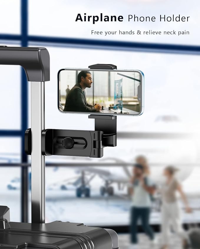 MiiKARE Travel Essentials Airplane Phone Holder, Universal Handsfree Phone Mount for Flying with 360 Degree Rotation, Travel Must Haves Phone Stand for Desk, Tray Table, Pro