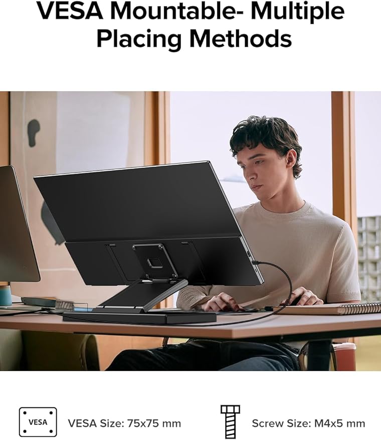 Portable Monitor 21.5 inch 120hz for Laptop, FHD 1080P Portable Gaming Monitor w/VESA Kickstand HDR Speakers USB C Mini HDMI for Phones PC Gaming Devices, Travel Second Screen for Business