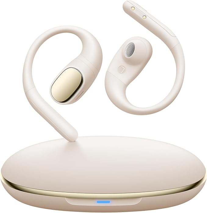 PocBuds Open Ear Earbuds,Wireless 5.4 Bluetooth Headphones，60Hrs Playtime Sport Earbuds with Lightweight Earhooks IPX7 Waterproof Open Ear Headphone for Workout Running Beige