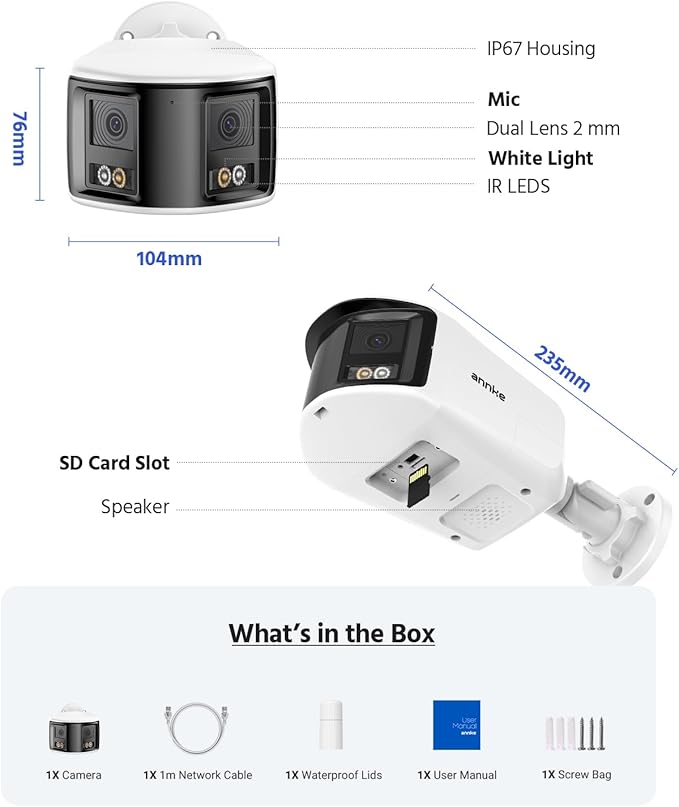 ANNKE FCD800 4K 8MP Dual Lens PoE Security Camera, 180°Panoramic View, Smart Dual Light Color Night Vision, Two-Way Audio, Light&Sound Alarm, AI Human/Vehicle Motion Detection, IP67 Weatherproof