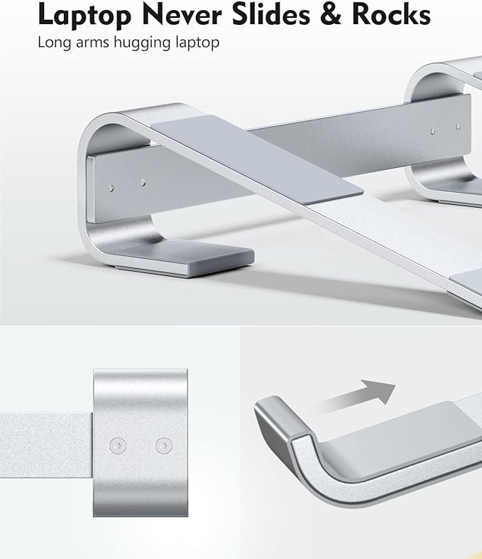 SOQOOL Laptop Stand for Desk, Computer Stand Riser for Desk,Ventilated Ergonomic Aluminum Notebook Stand Compatible with MacBook Air Pro Dell XPS HP 11 14 15.6 17.3 Inch Silver Work from Home