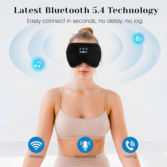 MUSICOZY Sleep Headphones, Bluetooth 5.4 Sleep Mask Headband Headphones Sleeping Eye Mask, Wireless Music Earbuds Earphones with HD Stereo Speakers for Side Sleepers, Cool Gadgets Unique Gift