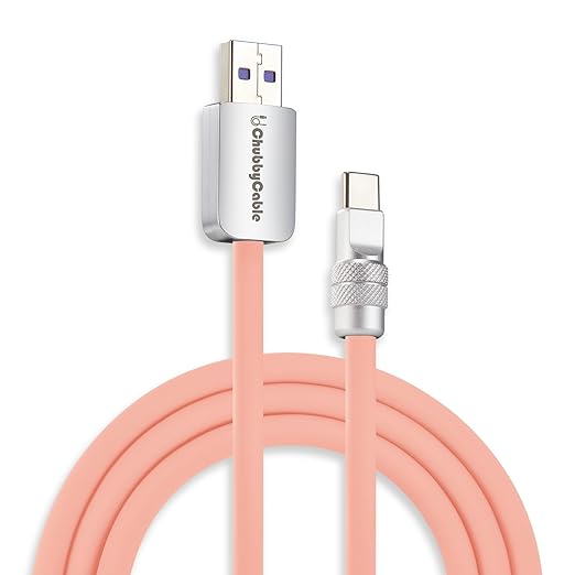 chubbycable Chubby 2.0 Fast Charging Cable Durable Soft Silicone USB C Cable 120W Extra Thick Charger Cord Compatible with iPhone 17-15 Series iPad, Pink, USB-A to Type-C, 4.9FT