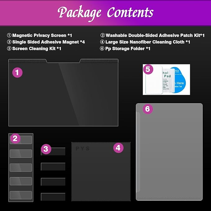 PYS Magnetic Laptop Privacy Screen 14 Inch (16:9 Aspect) - Anti-Glare Blue Light Filter, Removable Privacy Screen Protector Compatible with HP/Dell/Acer/Lenovo/Samsung/ASUS (12.2x6.9inch/ W x H)