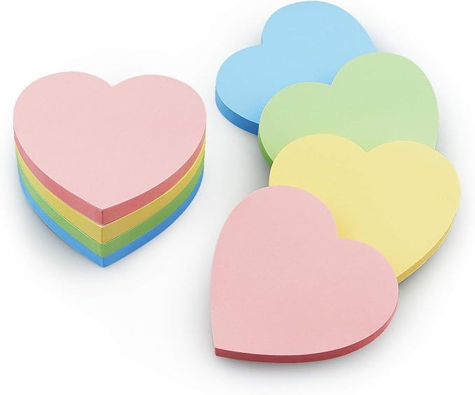 Heart Shape Sticky Notes 4 Color Pastel Colorful Sticky Pad 75 Sheets/Pad Self-Sticky Note Pads