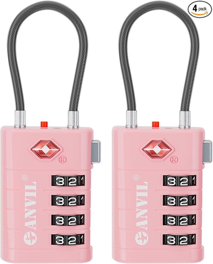 ANVIL 4 Digit Luggage Locks, TSA Locks for Luggage, Advanced TSA008 core, Alert Indicator for Your Travel Lock, Suitcase Lock. (2, Pink)
