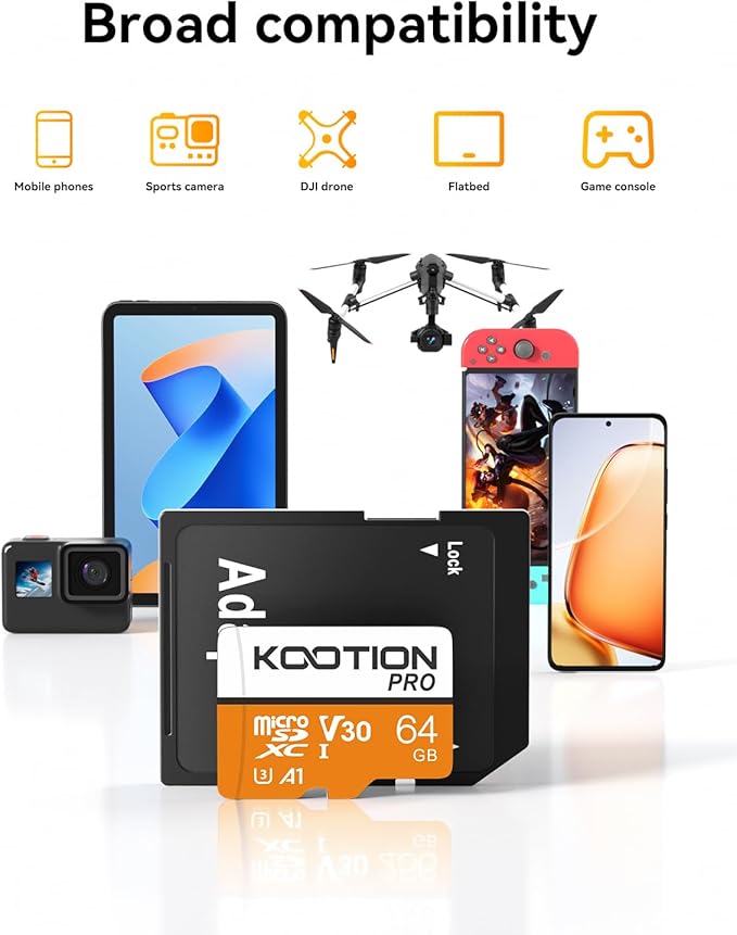 KOOTION 64GB Micro SD Card 3 Pack, U3 High-Speed microSDXC Memory Card, A1, V30 TF Flash Memory Card for 4K Video Recording