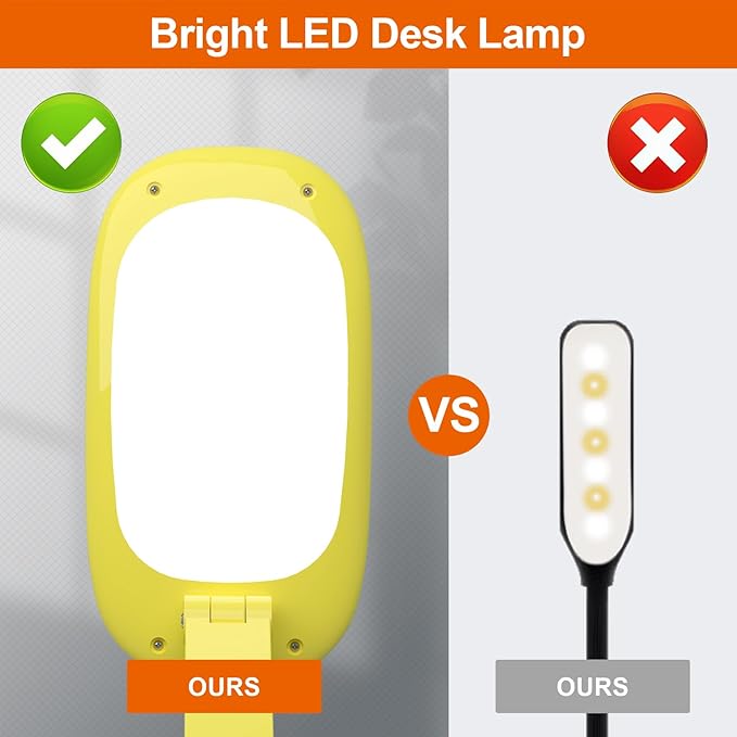 LED Desk Lamp for Office Home & Battery Operated Lamp Rechargeable Lamp Foldable & Portable Light, [2-Fold Bracket] 3 Brightness Dimmable Small Desk Lamp Wireless Reading Lamp (Yellow)