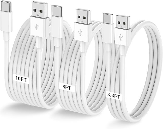 3-Pack [10FT+6FT+3.3FT] USB A to USB C Cable Car Carplay Cable for iPhone Air 17 16e 16 15 Pro Plus Pro Max，for Galaxy S25/S24, for iPad Pro/Air/mini, for MacBook Pro/Air and More