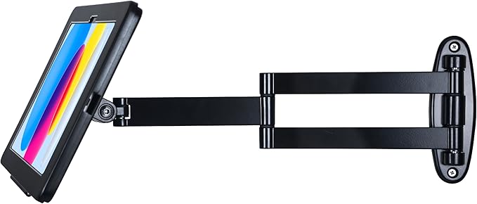 Tablet Wall Mount Bracket with fold for 2025 iPad 11" (A16) 11th/ 2022 iPad 10.9" 10th Gen.,Excluding Other 10.9"/ 11",Extend Adjustable Arm with Lock & Key,Multi Angle,Rotate,Metal(Black)