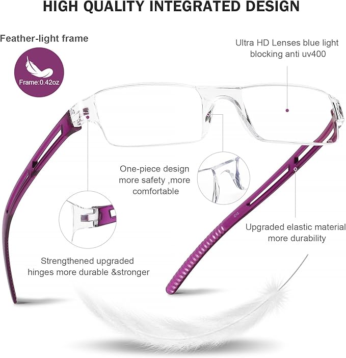 AQWANO 5 Pack Rimless Computer Reading Glasses Blue Light Blocking, Fashion Readers for Women Men Lightweight & Comfortable Anti Glare/Eyestrain, 1.5