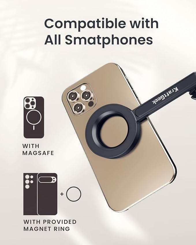 KraftGeek Magnetic Phone Tripod for iPhone MagSafe, 64" Selfie Stick Cell Phone Tirpod Stand for Video Recording, Vlogging & Content Creation