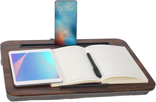 Portable Laptop Desk Fits Up to 16“ Laptops, with Tablet Slot, Built-in Cushion, Great for Home & Office,Lap Desk for Laptop,Lap Desk with Cushion (Rustic Brown, Medium)