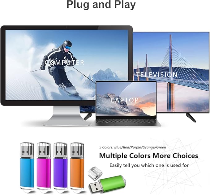 USB 3.0 Flash Drive K&ZZ 10 Pack 64GB Flash Drive 3.0 64 GB Thumb Drives 64G Memory Stick Data Drive Flash Stick U Disk, Multicolored