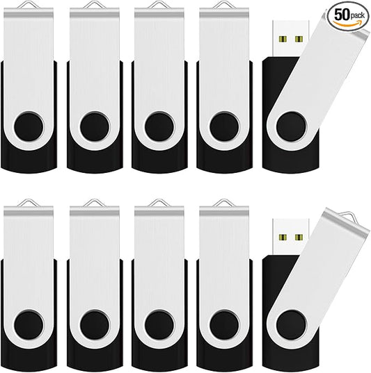 JUANWE 16GB USB Flash Drive 50 Packs, Bulk Thumb Drives FAT32 Foldable 360°Swivel Memory USB Sticks with Lanyard Hole, Jump Drive Mutipack Pen Drive Zip Drive Portable Flashdrive for PC/Mac, Black