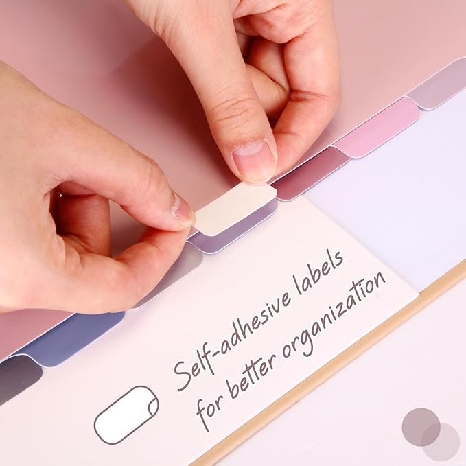 Honoson 12 Sets 8 Tab Dividers for 3 Ring Binders Plastic File 8.5 x 11 Inch Paper Multicolor Page Binder Index Dividers for School Office(Taro Color)