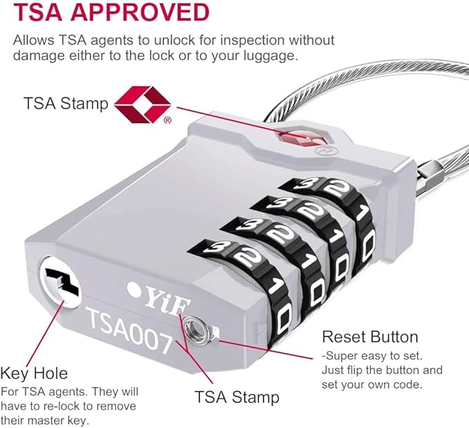 ZHEGE TSA Luggage Locks, Travel Locks for Suitcase with Inspection Open Alert, TSA Locks for Luggage 4 Digit for Backpack, Baggage, White Number Padlock for Locker (2 Pack, Silver)
