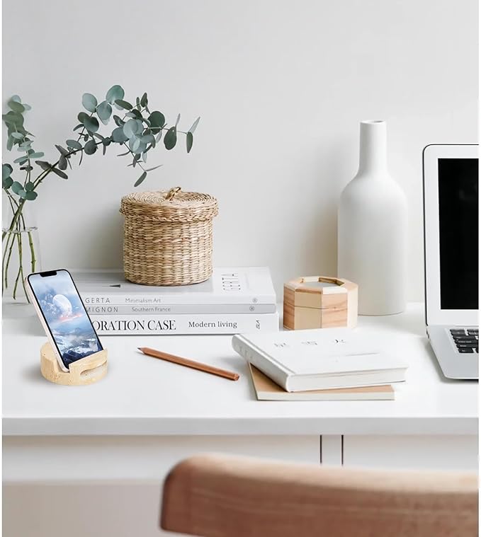 Luxury Marble Cell Marble Phone Stand with Sound, Phone Holder for Cellphone Tablet On Office Desk,Kitchen,Countertop, Nightstand,Round, Beige Travertine