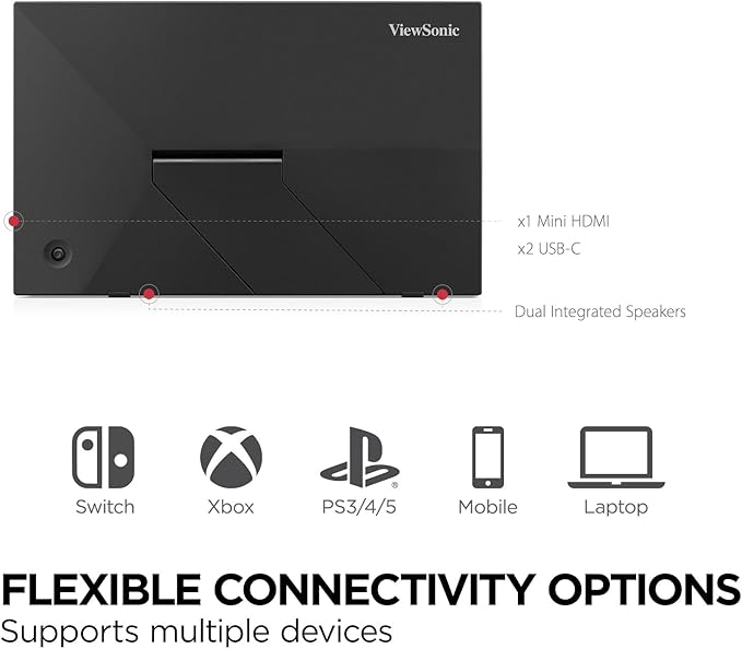 ViewSonic VA1653 16 Inch 1080p FHD IPS Portable Monitor with Eye Care, Built-in Stand, USB C, Mini HDMI, and Protective Case External Second Screen for Laptops, PC, Mac, and Gaming Consoles