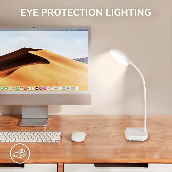 Small Battery Powered Desk Lamp,Wireless Portable Reading & Office Lamp,400LM Rechargeable LED Light,3 Colors (White/Warm White/Warm),360°Gooseneck Hose,Adjustable brightness,20 LED for Bedroom & Desk
