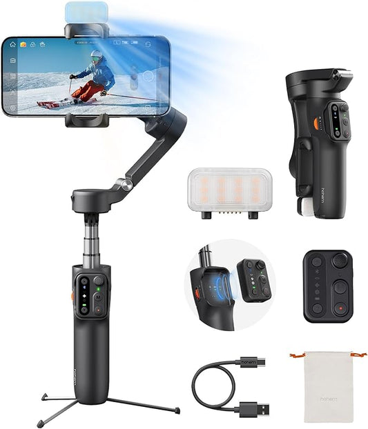 Hohem iSteady X3 Gimbal Stabilizer for iPhone, Phone Stabilizer for Video Recording with Object Tracking, 3-Axis Foldable Phone Gimbal with Remote Control for Tiktok, Built-in Extendable Rod & Tripod