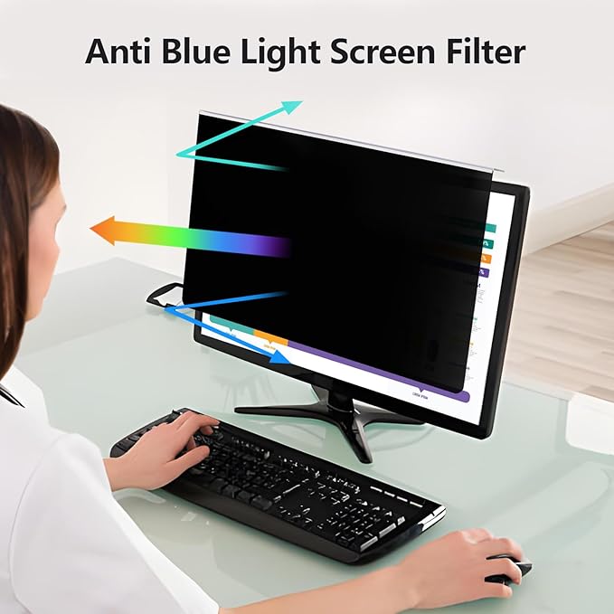 RedANGEL 【2 Pack】 24 Inch Privacy Screen Protector (Compatible with 23", 23.6", 23.8") for 16:9/16:10 Widescreen Monitors-Blue Light Blocking,Hanging Design, Anti-Scratch for Desktop Computers