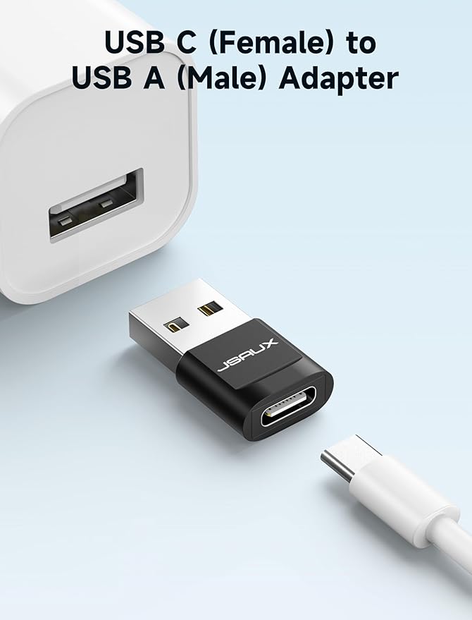 JSAUX USB C Female to USB Male Adapter (5-Pack) 3.1A Fast Charging Compatible with iPhone 17 16 15 14 13 Pro Max, Apple Watch, Galaxy Watch, Samsung S25 S24 S23 S22, CarPlay, Android Auto-Black