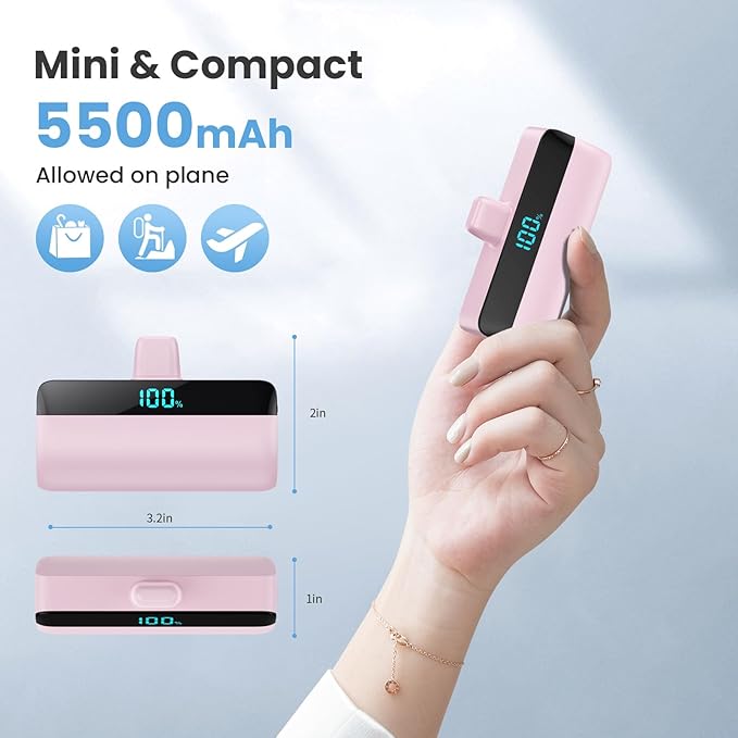 [2-Pack] Mini Portable Charger 5500mAh for iPhone 15/16 Series, LCD Display 15W PD Fast Charging Power Bank USB C Connector Battery Pack Compatible with 16/16 Pro Max/15/15 Pro Max Samsung Android etc