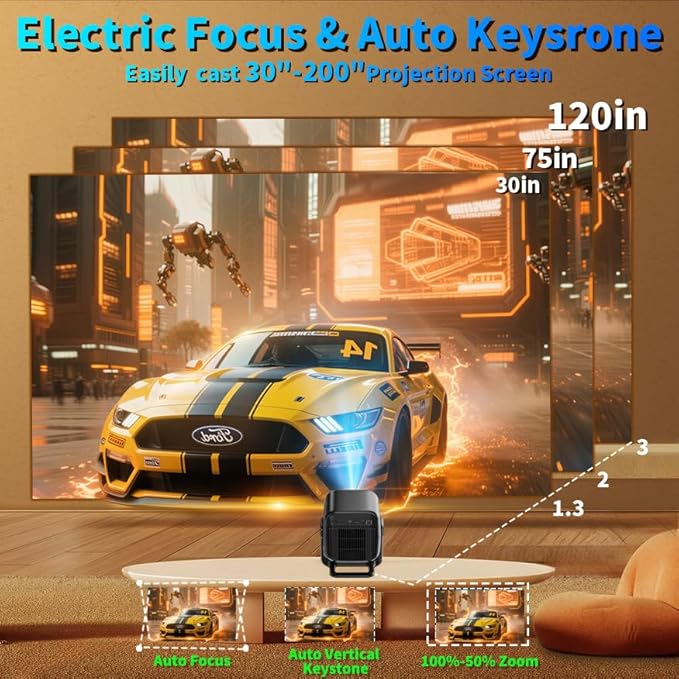 [Built-in App] Mini Projector 1080P FHD 4K Support Projector with Mouse Portable Projector with WiFi and Bluetooth 180° Adjustable Auto Keystone Portable Projector 4K