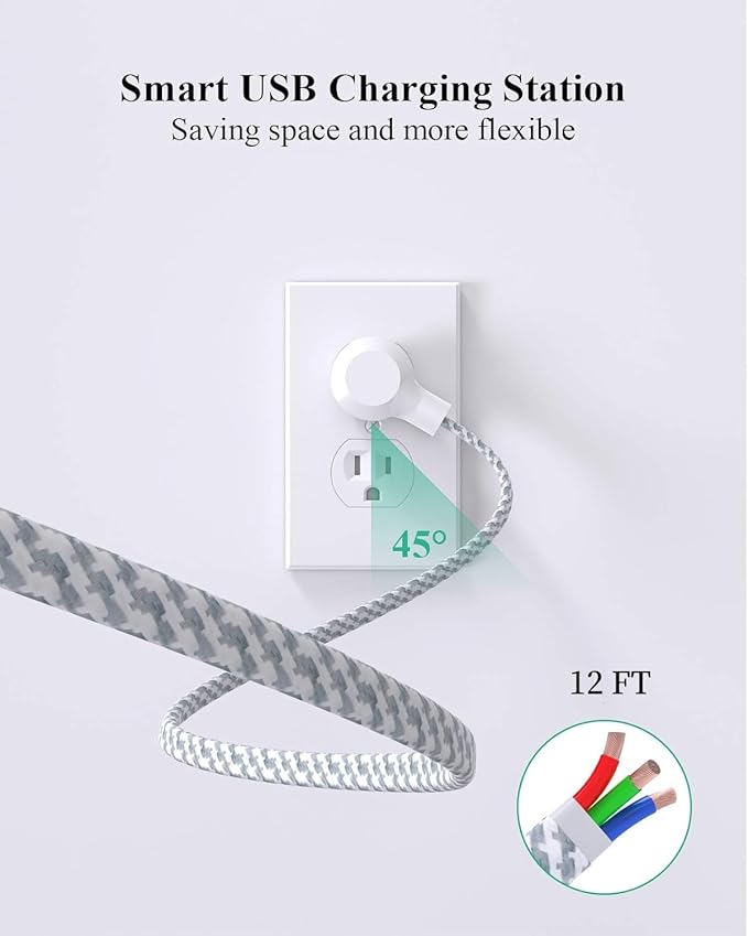 2 Pack Power Strip, 12FT Long Extension Cord, Surge Protector with 6 Outlets and 4 USB Ports (2 USB C), Flat Plug Overload Protection, Extension Cord 10+ ft, Wall Mount for Home Office Dorm College