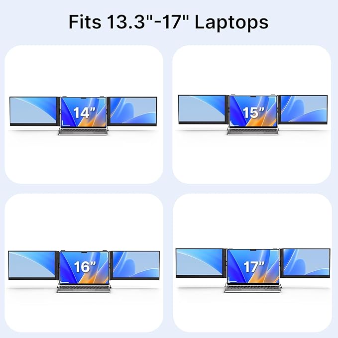 Triple Laptop Screen Extender - Ultra Thin 14" Monitor IPS FHD 1080P Portable Display for 13"-17" Laptops Compatible with Compatible with Windows Mac Chrome Surface Travel Work Setup