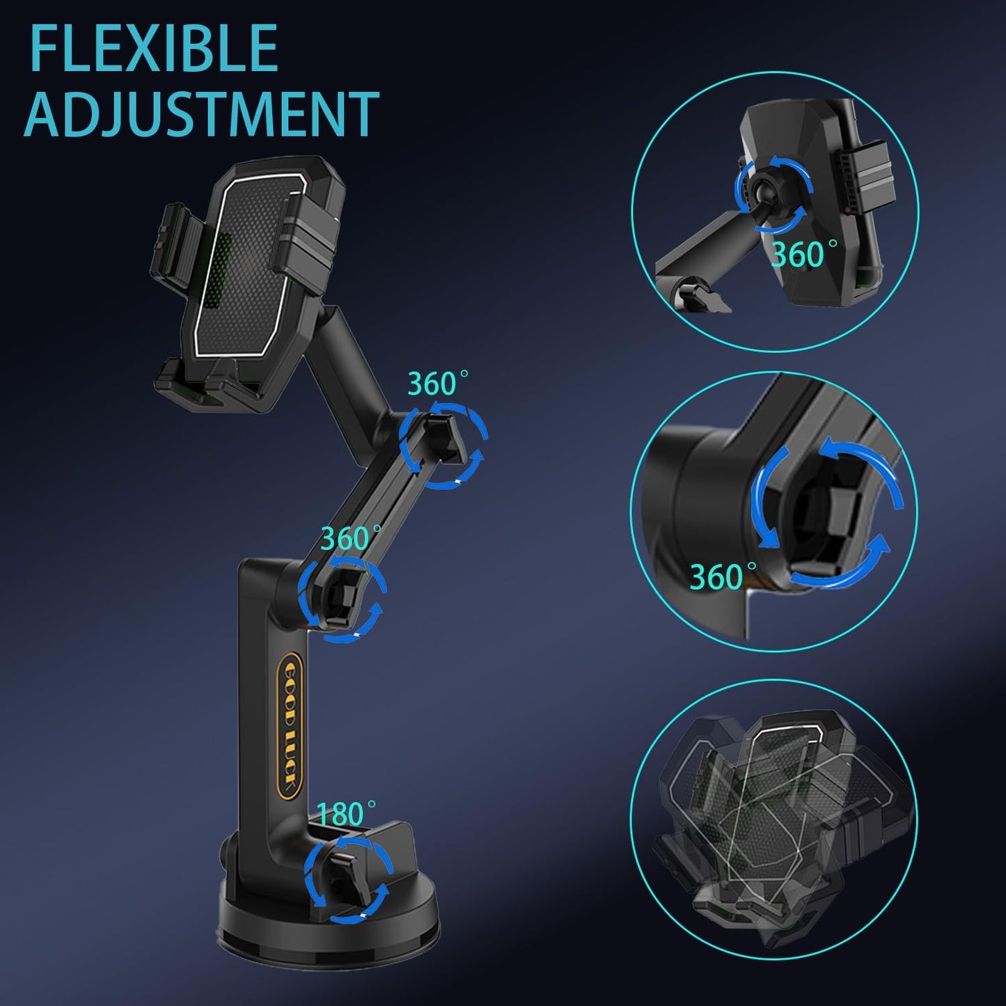 Topsolar Phone Mount for Truck Phone Holder for Truck - Heavy Duty Super Suction Cup, Mobile Device Holder Dashboard Window 16.9 inch Long Arm & Stable, iPhone & Samsung Compatible, Semi Trucker