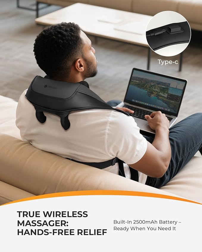 CooCoCo Shiatsu Neck and Back Massager,HSA Eligible,Cordless Neck Shoulder Massager for Pain Relief Deep Tissue,6D Kneading Massager with Dual-Zone Heat and Larger Size, Birthday Gifts for Dad Mom