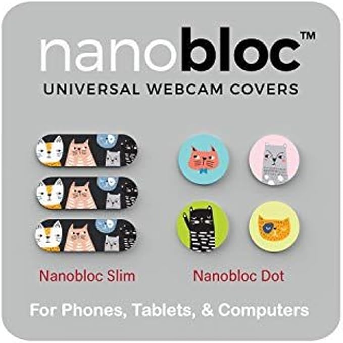 Camera Blocker for Phone & Laptop Webcam Cover Slides - 7-Piece Set, Cats Design - Ultra-Thin Universal Webcam Privacy Cover for Phones, Laptops & Tablets - Nano Suction No-Residue Dots & Bars