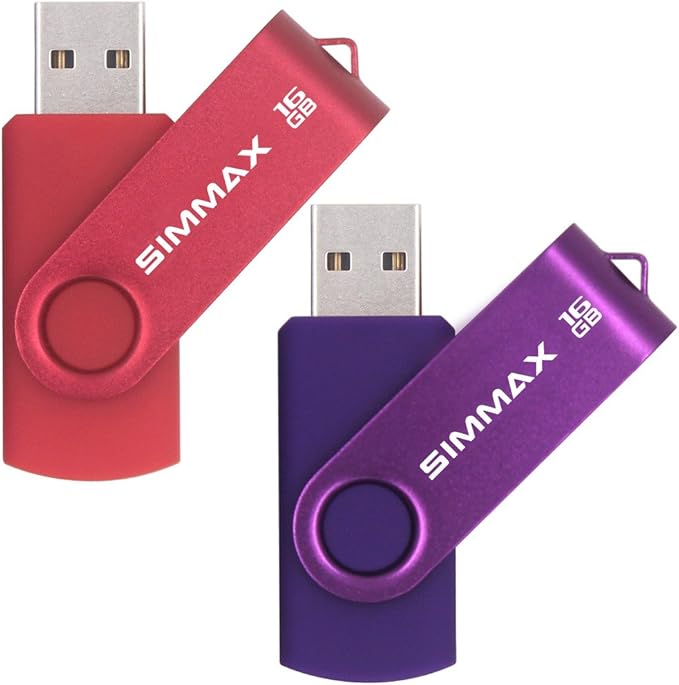 USB Flash Drives 2 Pack 16GB Memory Stick Swivel Design USB 2.0 Flash Drive Thumb Drive Zip Drives (16GB Red Purple)