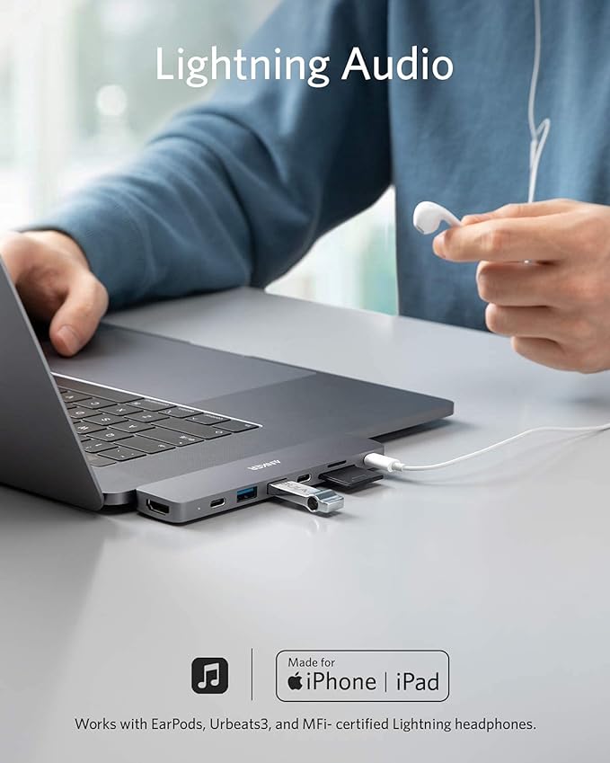 Anker USB-C Hub for MacBook, 8-in-2 Adapter Compatible with Thunderbolt 3 USB-C Port, 4K HDMI, USB-A&C 3.0 Data Ports, SD Card, Lightning Audio